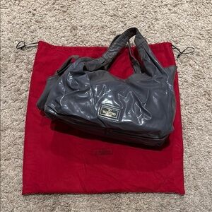 Vintage VALENTINO Nuage Large Bow Patent Leather Shiny Gray Tote w/Red Dust Bag